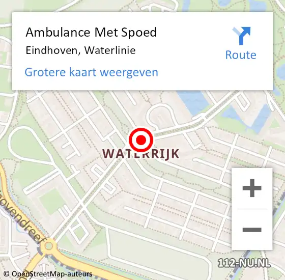 Locatie op kaart van de 112 melding: Ambulance Met Spoed Naar Eindhoven, Waterlinie op 13 juli 2020 18:37