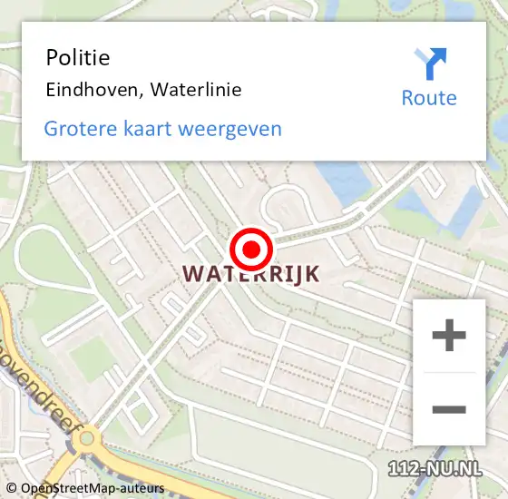 Locatie op kaart van de 112 melding: Politie Eindhoven, Waterlinie op 13 juli 2020 18:38