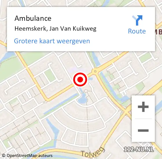 Locatie op kaart van de 112 melding: Ambulance Heemskerk, Jan Van Kuikweg op 13 juli 2020 19:16