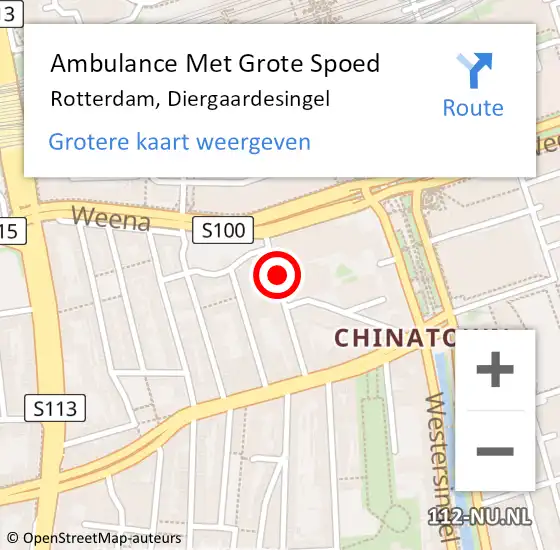 Locatie op kaart van de 112 melding: Ambulance Met Grote Spoed Naar Rotterdam, Diergaardesingel op 13 juli 2020 21:45