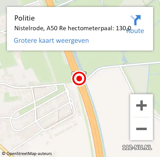 Locatie op kaart van de 112 melding: Politie Nistelrode, A50 Re hectometerpaal: 130,0 op 14 juli 2020 00:32