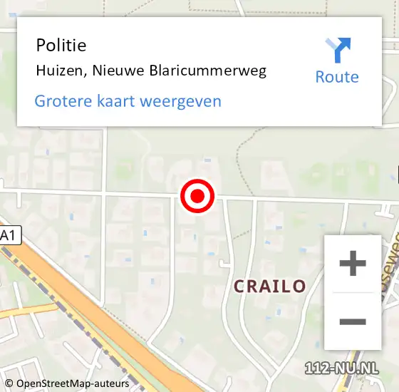 Locatie op kaart van de 112 melding: Politie Huizen, Nieuwe Blaricummerweg op 14 juli 2020 00:47