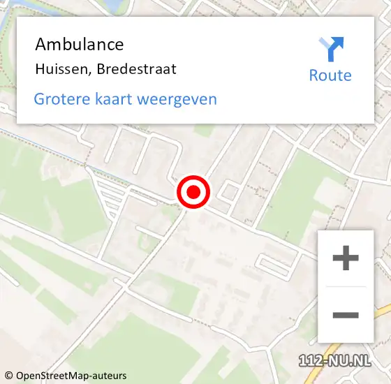 Locatie op kaart van de 112 melding: Ambulance Huissen, Bredestraat op 14 juli 2020 10:07