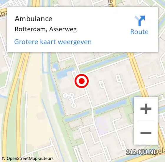 Locatie op kaart van de 112 melding: Ambulance Rotterdam, Asserweg op 14 juli 2020 13:30