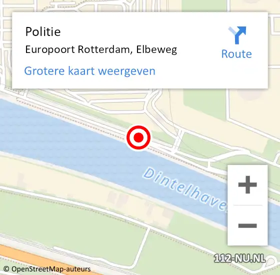 Locatie op kaart van de 112 melding: Politie Europoort Rotterdam, Elbeweg op 14 juli 2020 13:31