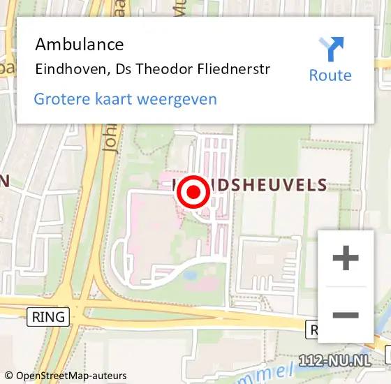 Locatie op kaart van de 112 melding: Ambulance Eindhoven, Ds Theodor Fliednerstr op 14 juli 2020 13:49