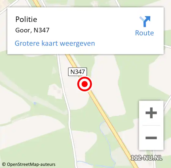 Locatie op kaart van de 112 melding: Politie Goor, N347 op 14 juli 2020 15:20