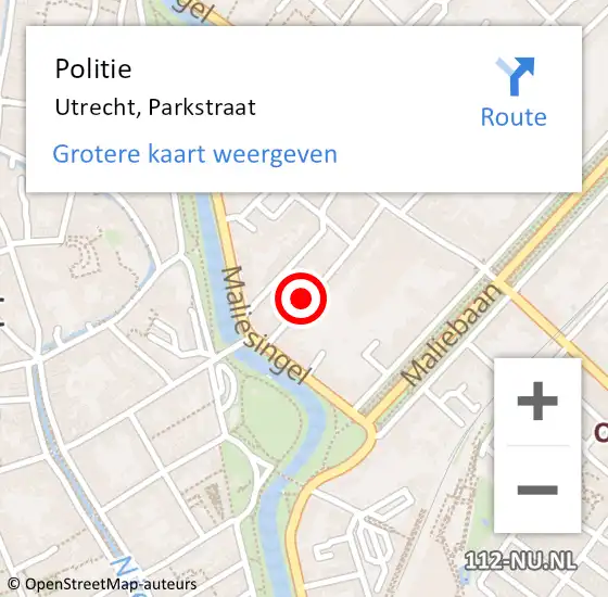 Locatie op kaart van de 112 melding: Politie Utrecht, Parkstraat op 14 juli 2020 18:15