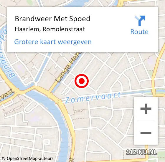 Locatie op kaart van de 112 melding: Brandweer Met Spoed Naar Haarlem, Romolenstraat op 14 juli 2020 18:27