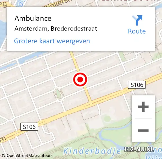 Locatie op kaart van de 112 melding: Ambulance Amsterdam, Brederodestraat op 15 juli 2020 08:58