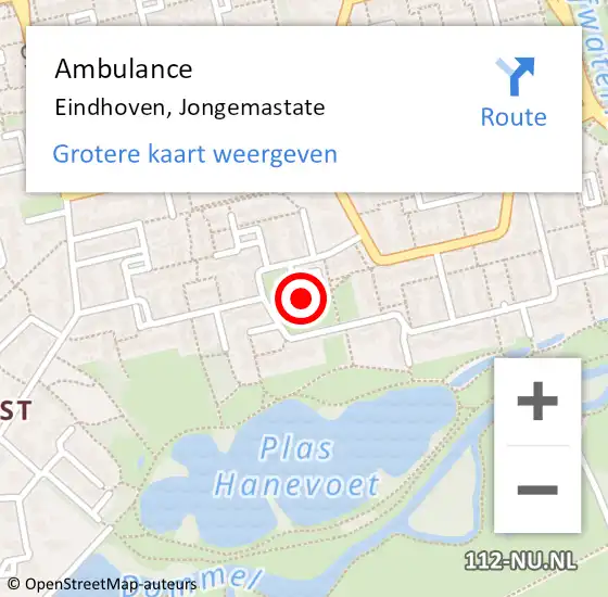 Locatie op kaart van de 112 melding: Ambulance Eindhoven, Jongemastate op 15 juli 2020 09:48