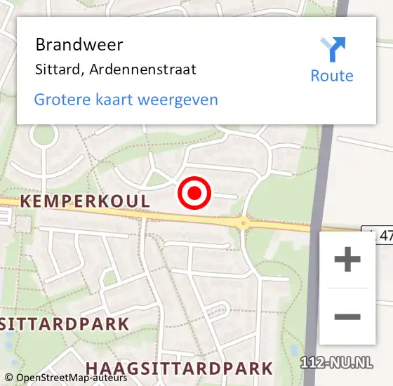 Locatie op kaart van de 112 melding: Brandweer Sittard, Ardennenstraat op 12 mei 2014 18:11