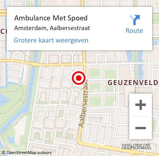 Locatie op kaart van de 112 melding: Ambulance Met Spoed Naar Amsterdam, Aalbersestraat op 15 juli 2020 15:45