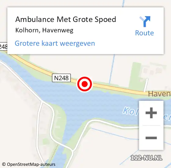Locatie op kaart van de 112 melding: Ambulance Met Grote Spoed Naar Kolhorn, Havenweg op 15 juli 2020 23:05