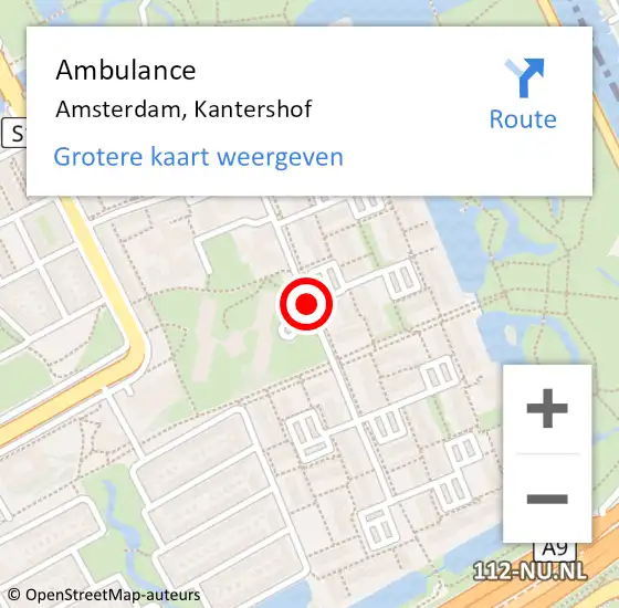 Locatie op kaart van de 112 melding: Ambulance Amsterdam, Kantershof op 16 juli 2020 09:11