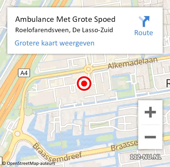 Locatie op kaart van de 112 melding: Ambulance Met Grote Spoed Naar Roelofarendsveen, De Lasso-Zuid op 16 juli 2020 09:56