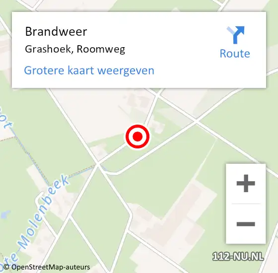 Locatie op kaart van de 112 melding: Brandweer Grashoek, Roomweg op 16 juli 2020 15:59