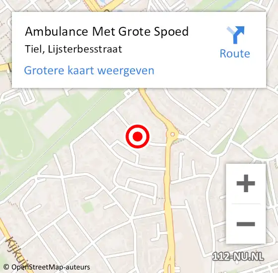 Locatie op kaart van de 112 melding: Ambulance Met Grote Spoed Naar Tiel, Lijsterbesstraat op 17 juli 2020 14:07
