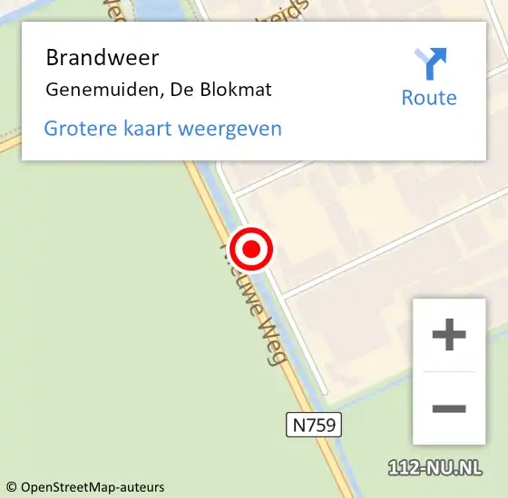 Locatie op kaart van de 112 melding: Brandweer Genemuiden, De Blokmat op 17 juli 2020 14:30