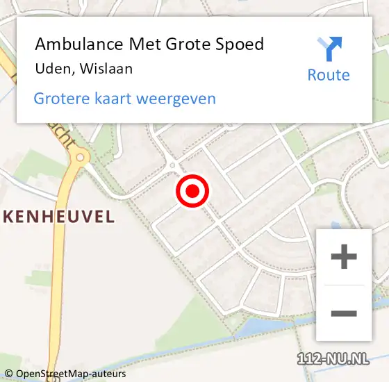 Locatie op kaart van de 112 melding: Ambulance Met Grote Spoed Naar Uden, Wislaan op 18 juli 2020 08:41