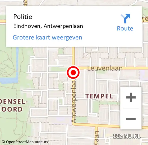 Locatie op kaart van de 112 melding: Politie Eindhoven, Antwerpenlaan op 18 juli 2020 12:06