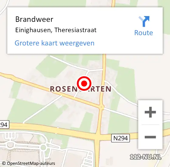Locatie op kaart van de 112 melding: Brandweer Einighausen, Theresiastraat op 13 mei 2014 03:41