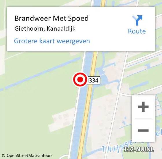 Locatie op kaart van de 112 melding: Brandweer Met Spoed Naar Giethoorn, Kanaaldijk op 19 juli 2020 09:41