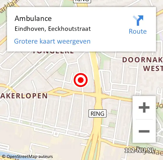 Locatie op kaart van de 112 melding: Ambulance Eindhoven, Eeckhoutstraat op 19 juli 2020 15:28