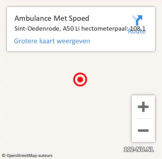 Locatie op kaart van de 112 melding: Ambulance Met Spoed Naar Sint-Oedenrode, A50 Li hectometerpaal: 108,1 op 19 juli 2020 21:03