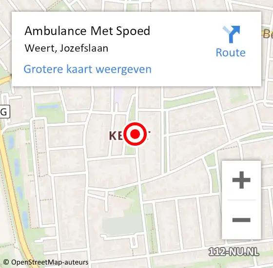 Locatie op kaart van de 112 melding: Ambulance Met Spoed Naar Weert, Jozefslaan op 20 juli 2020 06:50
