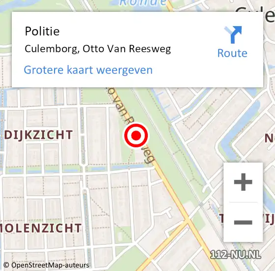 Locatie op kaart van de 112 melding: Politie Culemborg, Otto Van Reesweg op 20 juli 2020 10:17