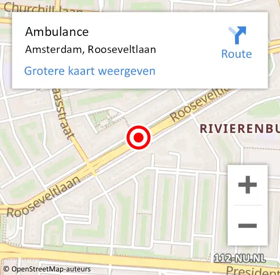 Locatie op kaart van de 112 melding: Ambulance Amsterdam, Rooseveltlaan op 20 juli 2020 17:10