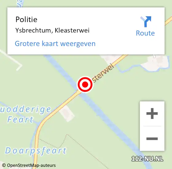 Locatie op kaart van de 112 melding: Politie Ysbrechtum, Kleasterwei op 20 juli 2020 20:07