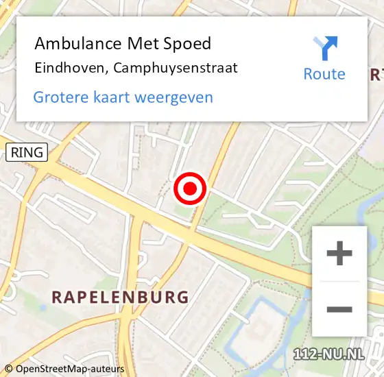 Locatie op kaart van de 112 melding: Ambulance Met Spoed Naar Eindhoven, Camphuysenstraat op 20 juli 2020 20:16