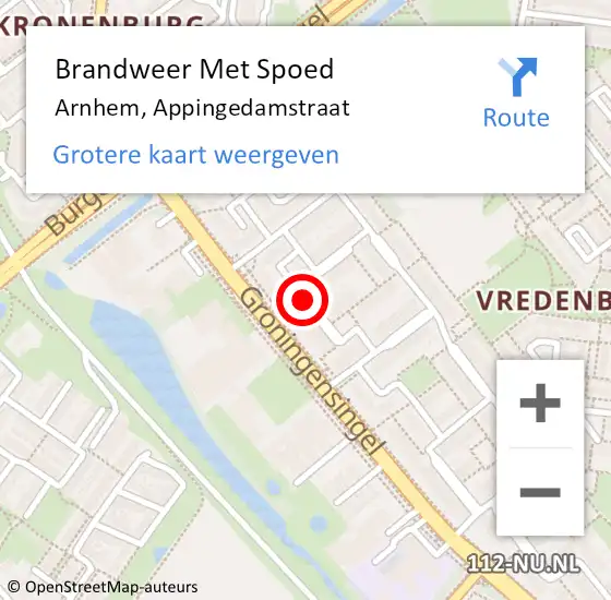Locatie op kaart van de 112 melding: Brandweer Met Spoed Naar Arnhem, Appingedamstraat op 21 juli 2020 05:09