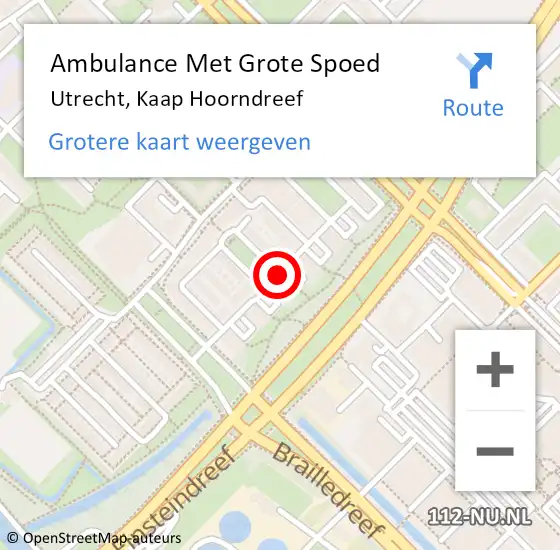 Locatie op kaart van de 112 melding: Ambulance Met Grote Spoed Naar Utrecht, Kaap Hoorndreef op 21 juli 2020 12:22