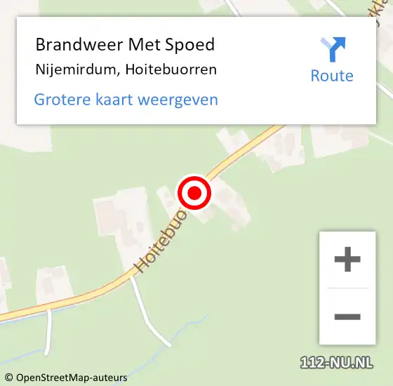 Locatie op kaart van de 112 melding: Brandweer Met Spoed Naar Nijemirdum, Hoitebuorren op 21 juli 2020 22:45