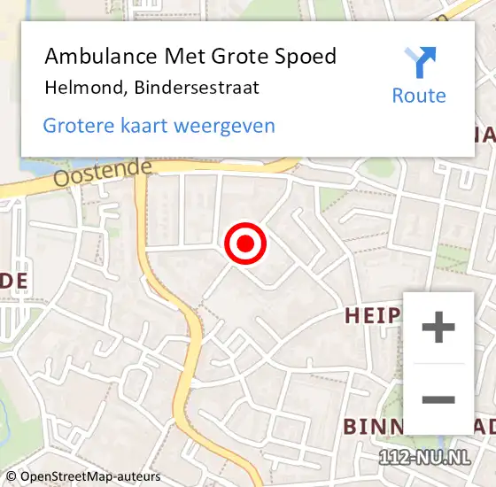 Locatie op kaart van de 112 melding: Ambulance Met Grote Spoed Naar Helmond, Bindersestraat op 22 juli 2020 09:52