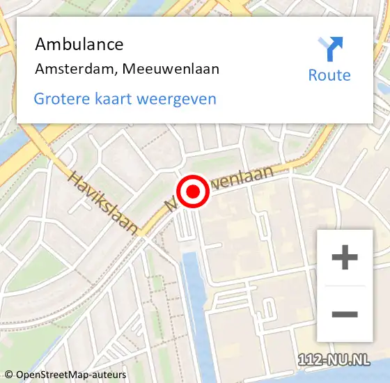 Locatie op kaart van de 112 melding: Ambulance Amsterdam, Meeuwenlaan op 22 juli 2020 10:31