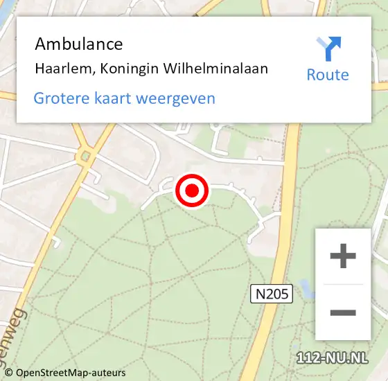 Locatie op kaart van de 112 melding: Ambulance Haarlem, Koningin Wilhelminalaan op 22 juli 2020 14:03