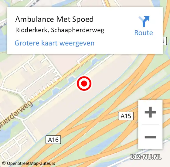 Locatie op kaart van de 112 melding: Ambulance Met Spoed Naar Ridderkerk, Schaapherderweg op 22 juli 2020 18:25