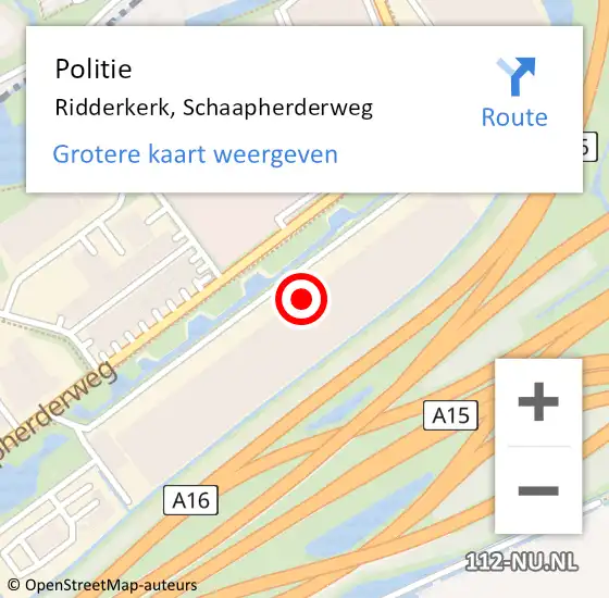 Locatie op kaart van de 112 melding: Politie Ridderkerk, Schaapherderweg op 22 juli 2020 18:25