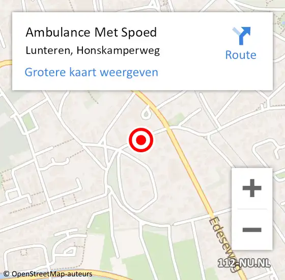 Locatie op kaart van de 112 melding: Ambulance Met Spoed Naar Lunteren, Honskamperweg op 22 juli 2020 21:51