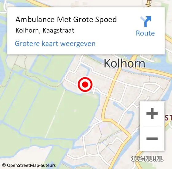 Locatie op kaart van de 112 melding: Ambulance Met Grote Spoed Naar Kolhorn, Kaagstraat op 22 juli 2020 23:15