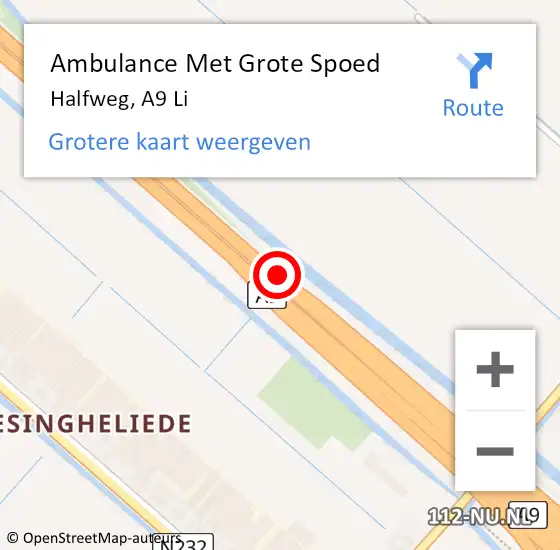 Locatie op kaart van de 112 melding: Ambulance Met Grote Spoed Naar Halfweg, A9 Li op 23 juli 2020 01:33