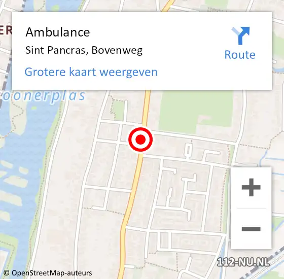 Locatie op kaart van de 112 melding: Ambulance Sint Pancras, Bovenweg op 23 juli 2020 15:32