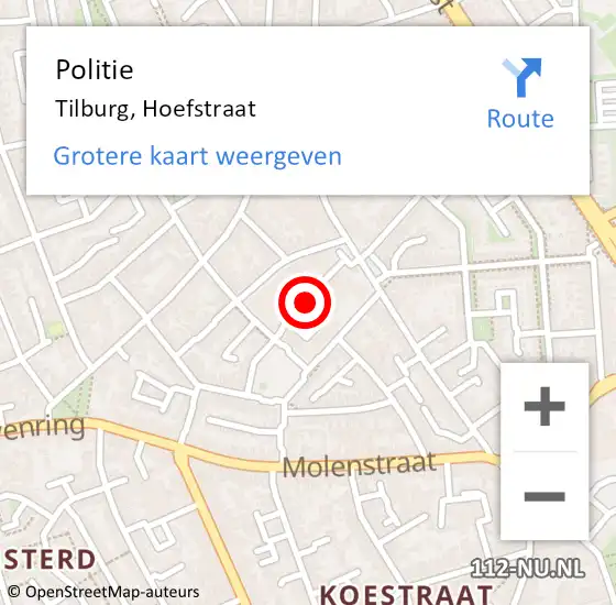 Locatie op kaart van de 112 melding: Politie Tilburg, Hoefstraat op 23 juli 2020 19:13