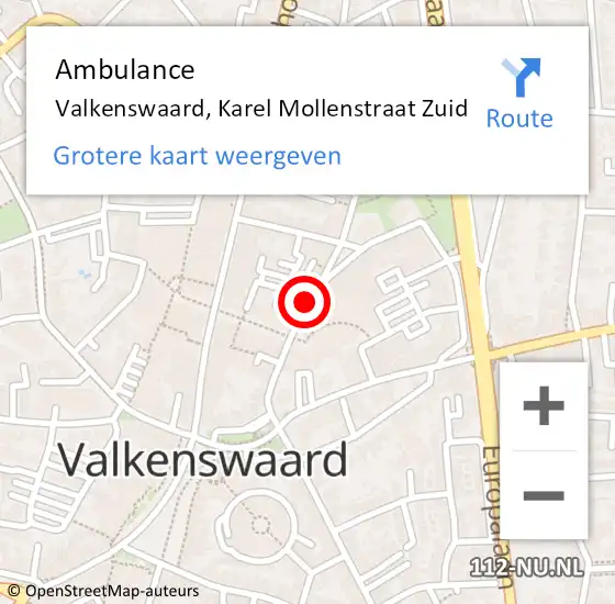 Locatie op kaart van de 112 melding: Ambulance Valkenswaard, Karel Mollenstraat Zuid op 24 juli 2020 09:00
