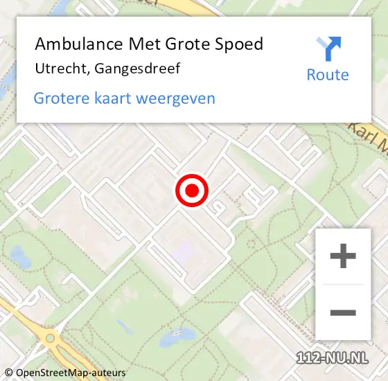 Locatie op kaart van de 112 melding: Ambulance Met Grote Spoed Naar Utrecht, Gangesdreef op 24 juli 2020 13:44