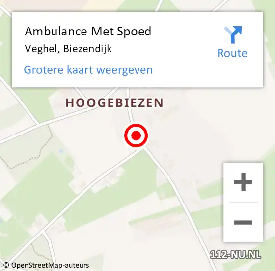 Locatie op kaart van de 112 melding: Ambulance Met Spoed Naar Veghel, Biezendijk op 25 juli 2020 01:56